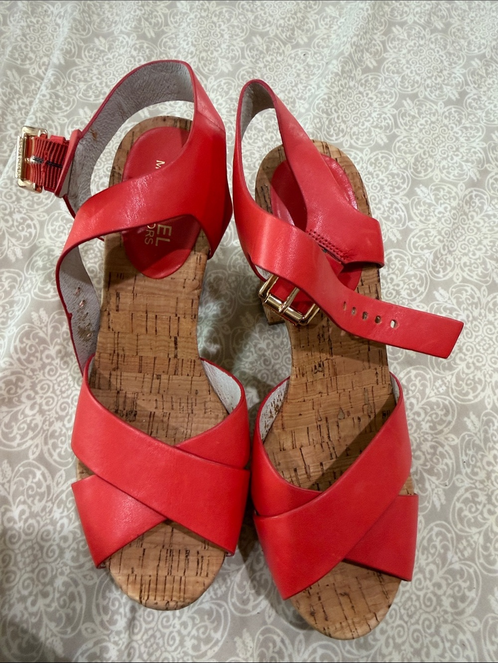 Red Women's Cork Wedge Sandals - Strappy Comfort